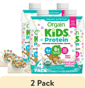 (2 pack) Orgain Organic Kids 8g Protein Nutritional Shake Drink, 22 Vitamins & Minerals Including A, B, C, and D, Fruity Cereal, 4ct