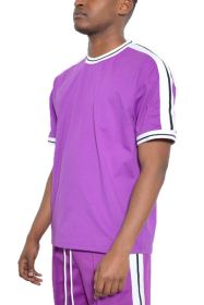 STRIPED TAPE SHORT SLEEVE TSHIRT (Color: Purple, size: 3XL)