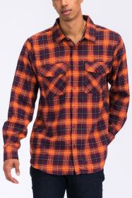 Regular Fit Checker Plaid Flannel Long Sleeve (Color: ORANGE NAVY, size: M)