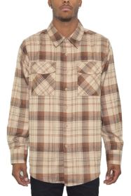 Regular Fit Checker Plaid Flannel Long Sleeve (Color: BROWN KHAKI, size: 3XL)