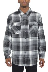 Regular Fit Checker Plaid Flannel Long Sleeve (Color: BLACK GREY, size: 2XL)