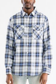 Regular Fit Checker Plaid Flannel Long Sleeve (Color: WHITE SKY, size: M)