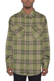 Regular Fit Checker Plaid Flannel Long Sleeve (Color: OLIVE SAND, size: S)