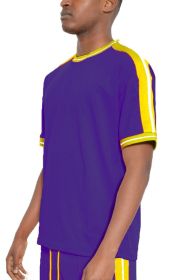 STRIPED TAPE SHORT SLEEVE TSHIRT (Color: DARK PURPLE, size: L)