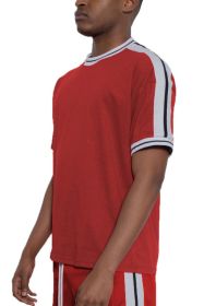 STRIPED TAPE SHORT SLEEVE TSHIRT (Color: Red, size: L)