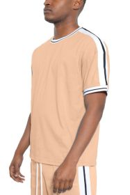 STRIPED TAPE SHORT SLEEVE TSHIRT (Color: SAND, size: L)