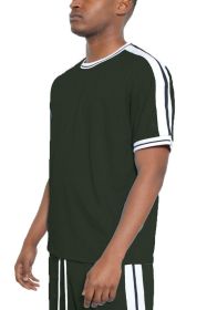 STRIPED TAPE SHORT SLEEVE TSHIRT (Color: OLIVE, size: 3XL)