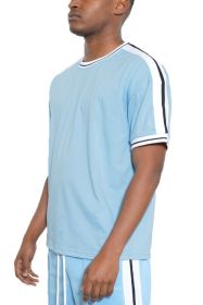 STRIPED TAPE SHORT SLEEVE TSHIRT (Color: LIGHT BLUE, size: 3XL)