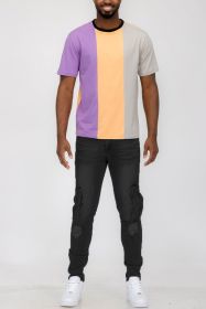 Weiv Mens Color Block T Shirt (Color: LILAC, size: L)
