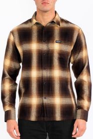 Mens Plaid Long Sleeve Flannel (Color: Brown, size: 2XL)