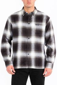 Mens Plaid Long Sleeve Flannel (Color: Black, size: M)