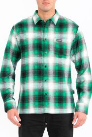 Mens Plaid Long Sleeve Flannel (Color: Green, size: XL)