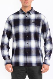 Mens Plaid Long Sleeve Flannel (Color: NAVY, size: XL)