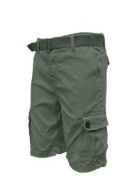 Weiv Mens Belted Cargo Shorts Pockets and Belt (Color: OLIVE, size: 34)