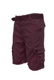 Weiv Mens Belted Cargo Shorts Pockets and Belt (Color: BURGUNDY, size: 30)