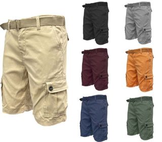 Weiv Mens Belted Cargo Shorts Pockets and Belt (Color: Dark Grey, size: 36)