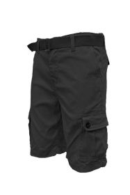 Weiv Mens Belted Cargo Shorts Pockets and Belt (Color: Black, size: 30)