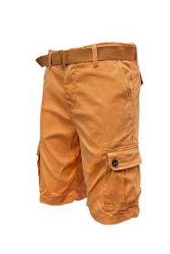Weiv Mens Belted Cargo Shorts Pockets and Belt (Color: RUST, size: 36)