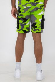 Weiv Mens Full Camo Sweat Shorts (Color: LIME, size: M)
