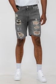 Distressed Stretch Denim Shorts (Color: grey, size: 38)
