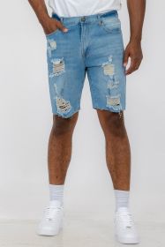 Distressed Stretch Denim Shorts (Color: LIGHT BLUE, size: 40)
