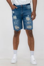 Distressed Stretch Denim Shorts (Color: Blue, size: 38)