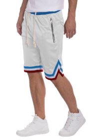 STRIPED BAND SOLID BASKETBALL SHORTS (Color: White, size: L)