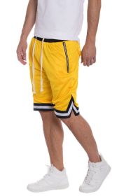 STRIPED BAND SOLID BASKETBALL SHORTS (Color: Yellow, size: 2XL)