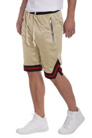 STRIPED BAND SOLID BASKETBALL SHORTS (Color: CREAM, size: L)