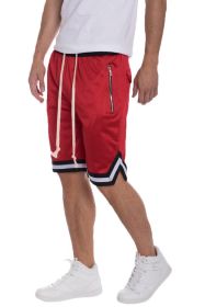 STRIPED BAND SOLID BASKETBALL SHORTS (Color: Red, size: S)