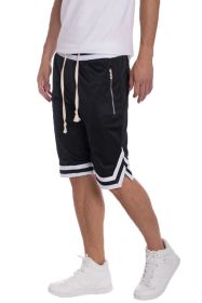 STRIPED BAND SOLID BASKETBALL SHORTS (Color: Black, size: 2XL)