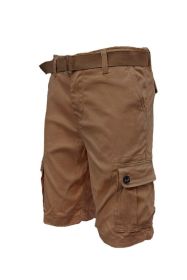 Weiv Mens Belted Cargo Shorts Pockets and Belt (Color: Mocha, size: 38)