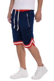 STRIPED BAND SOLID BASKETBALL SHORTS (Color: NAVY, size: M)