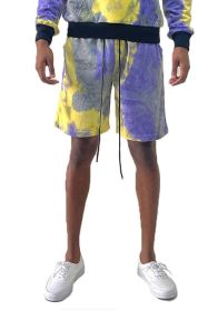 Weiv Mens Tye Dye Sweat Shorts (Color: PURPLE YELLOW, size: L)
