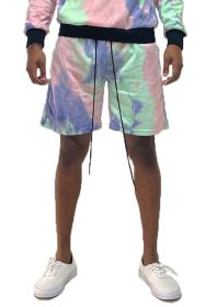 Weiv Mens Tye Dye Sweat Shorts (Color: LIME PURPLE, size: 3XL)