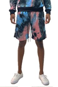 Weiv Mens Tye Dye Sweat Shorts (Color: BLACK BLUE, size: M)